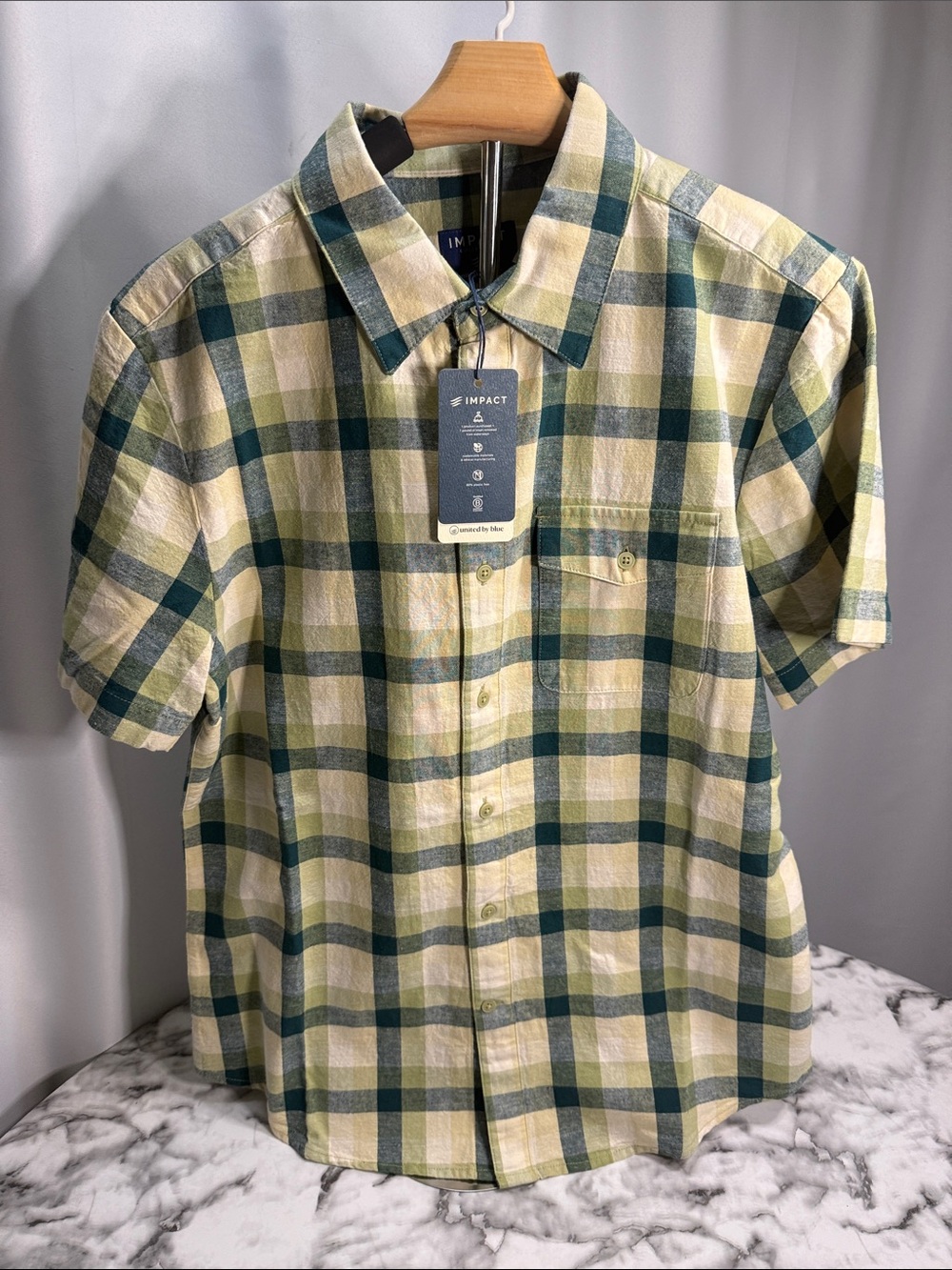 United By Blue Green and Cream Plaid Short-Sleeve Button-Down Shirt